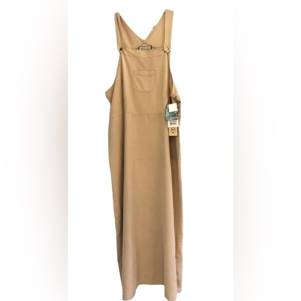 VTG Vintage Directives Lyocell Boho Tan Jumper Dress Utility Overalls Maxi XL